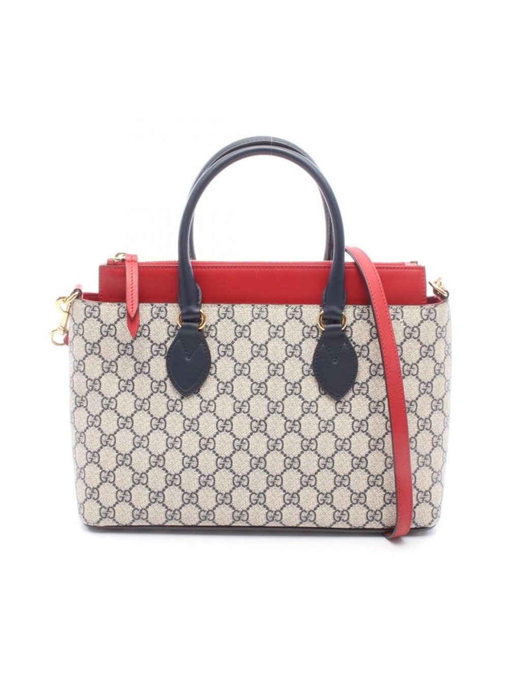 Gucci Handbag GG Supreme 2-Way Red Navy Ivory Leather Small Tote